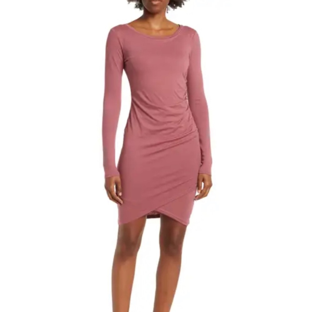 Melrose and Market Long Sleeve Side Ruched Dress, Burgundy Rose, Size XL - Picture 2 of 5